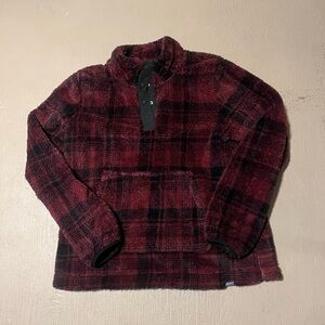 Cozy Red Plaid Sherpa Pullover